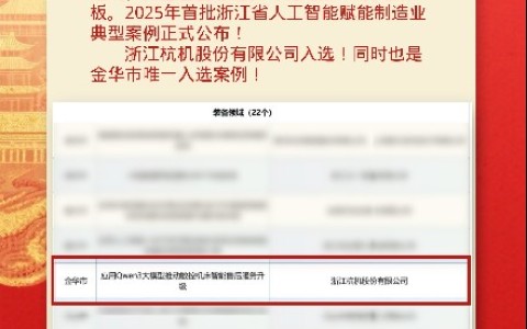 喜報(bào)！杭機(jī)股份入選全省人工智能賦能制造業(yè)典型案例！
